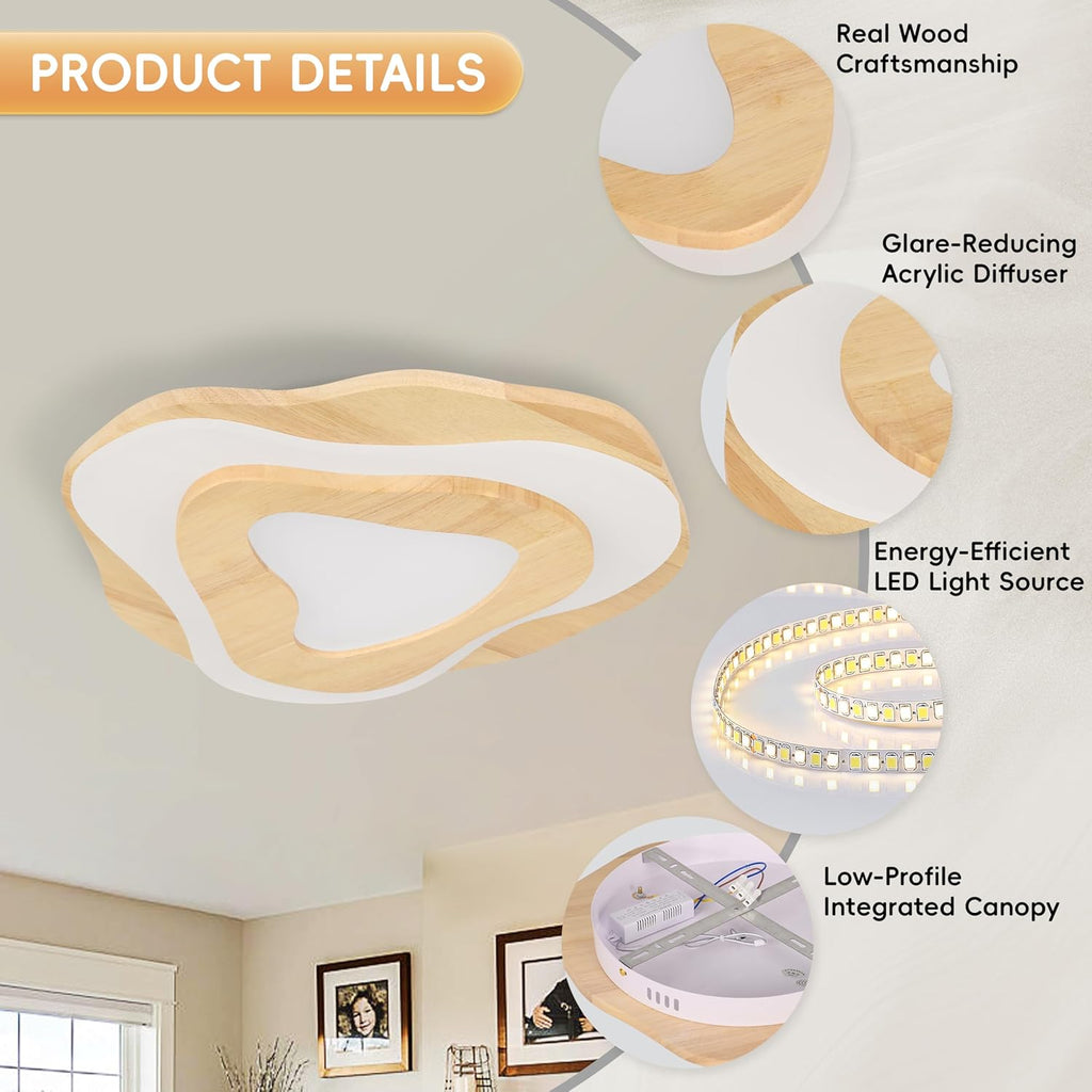 15.7" Modern Flush Mount LED Chandelier , Natural Wood Petal Energy Chandeliers Ceiling Light Bedroom Foyer Kitchen