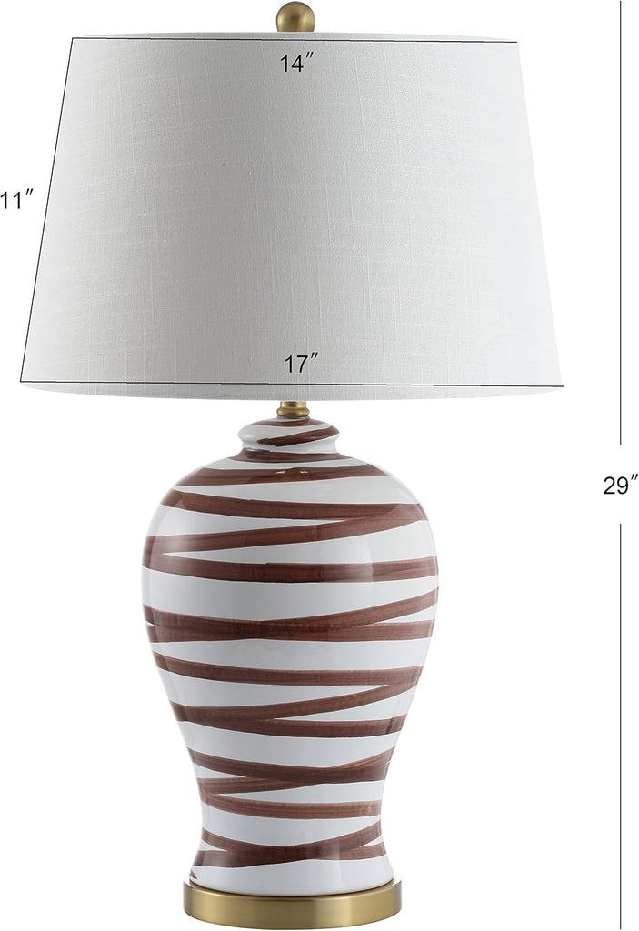29" Brown/White Ceramic Table Lamp Bedroom Office, Modern Coastal Bedside Lamp with White Linen Shade