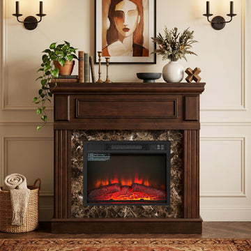 42 inch Electric Fireplace with Mantel, Portable Freestanding Wood Stove with Remote Control, 23'' Fireplace Insert