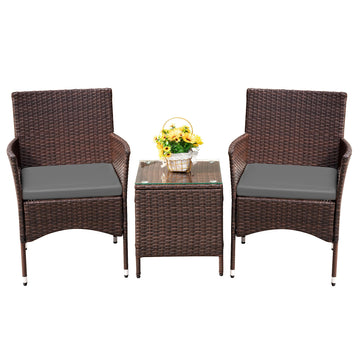 3 Piece Patio Furniture Set Outdoor Wicker Conversation (Grey)