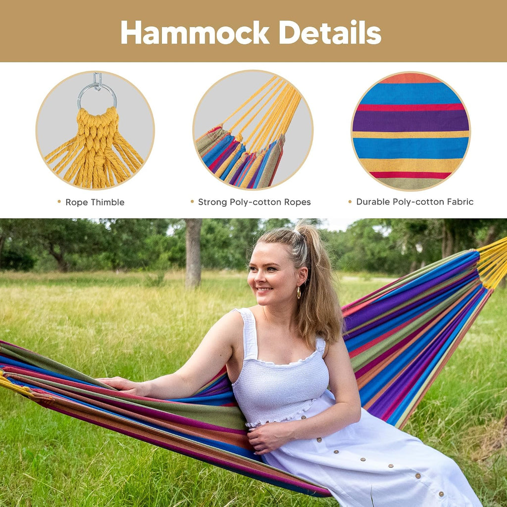 Portable Space Saving Hammock with Stand, Two Person Hammock with Stand Included, Patent Pending, Rainbow
