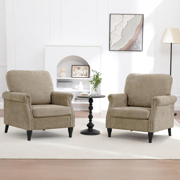 Accent Chair, Modern Mid Century Reading Chair Armchair High Back Upholstered Armchair with Wooden Legs Bedroom