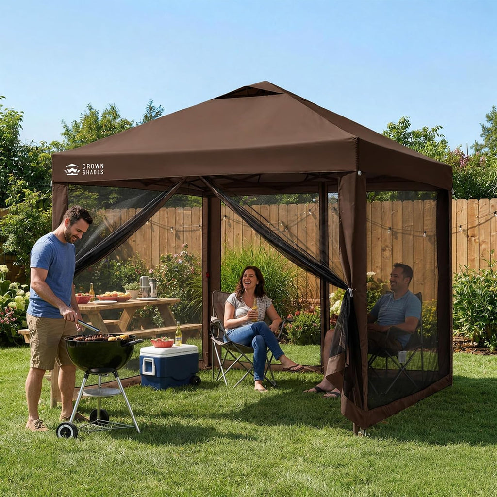 Gazebo 10x10 Pop Up Canopy with Mosquito Netting, Screen Tent with 4 Ropes, 8 Stakes