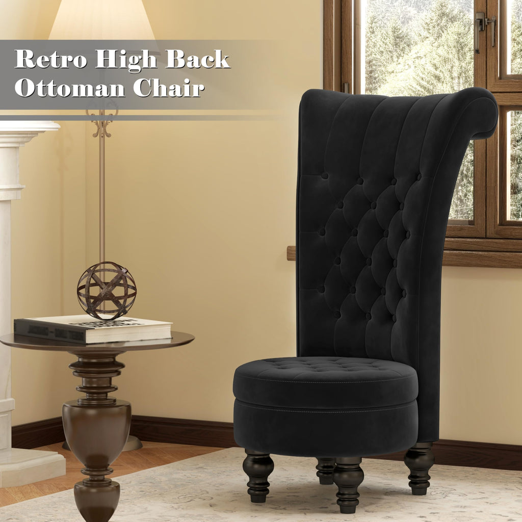 MU High Back Throne Royal Velvet Accent Armless Chair with Storage, Black