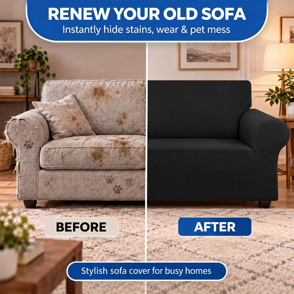 Stretch Couch Covers for Sofa, 3 Cushion Couch Slipcover, Black