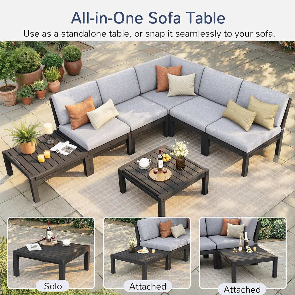 6-Piece Patio Sectional Sofa Set, Modular Outdoor Furniture Set - All-Weather Waterproof HIPS Frame & Quick-Dry