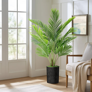 Tree in Geometric Spiral Pattern Planter, Fake Areca Tropical Palm Silk Tree for Indoor and Outdoor Home Decoration