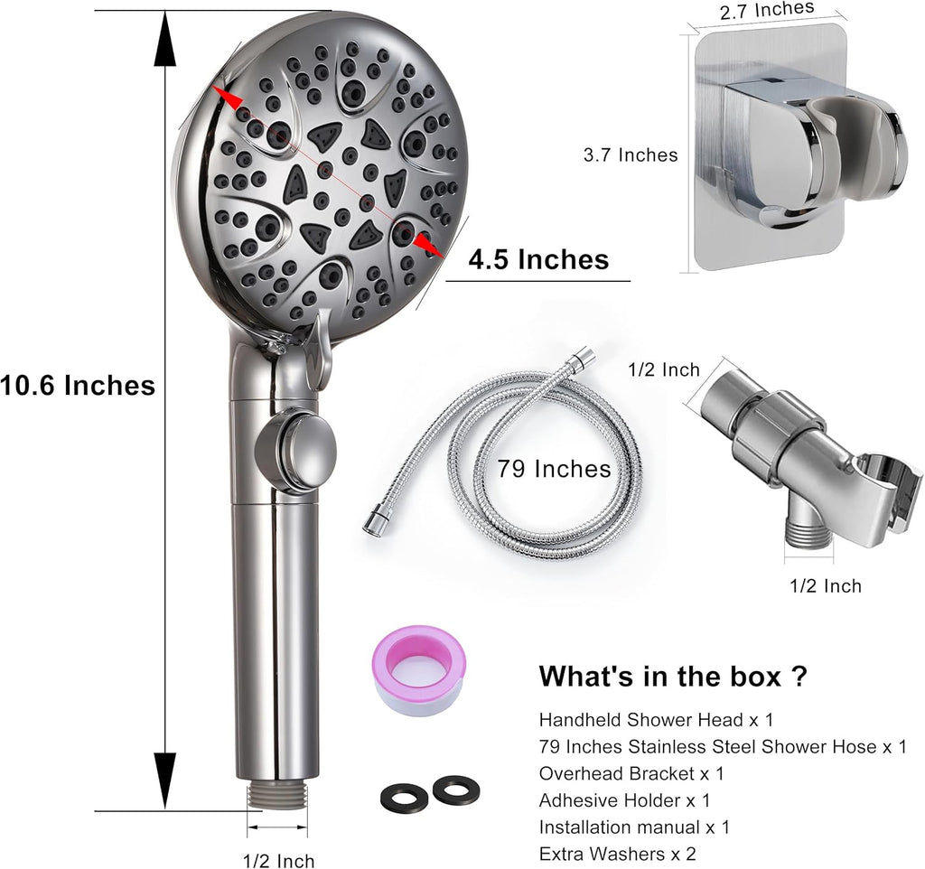 Handheld Shower Head with On Off Switch 8-Mode High Pressure Showerhead with 79 Inches Extra-long Stainless Steel Hose