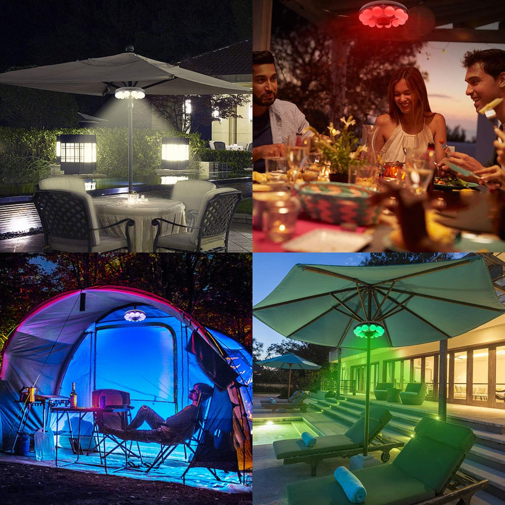 Patio Umbrella Light Outdoor with RF Remote Controll/Hanging Lights of 12 Colors Changing/Battery Pole Light for Table