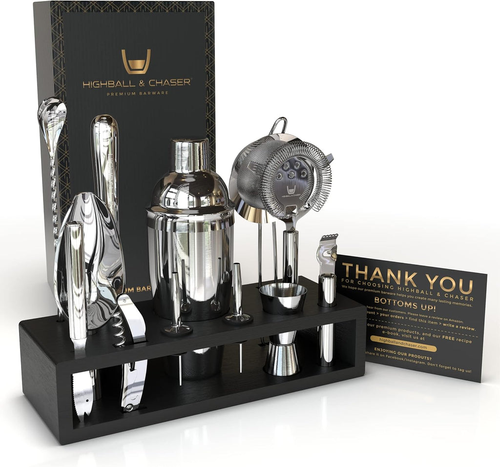 13-Piece Cobbler Cocktail Shaker Set Stainless Steel Mixology Bartender Kit With Stand Bar Cocktail Set | Laser