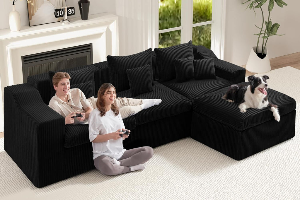 101" Modular Couch Sectionals with Ottoman, Big Comfy Cloud Couches, L Shaped 4 Seat Modular Sectional Sofa