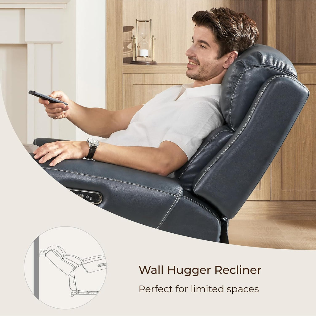 Genuine Leather Power Recliner Chair for Adults, Electric Wall Hugger Recliner with Adjustable Power Headrest &