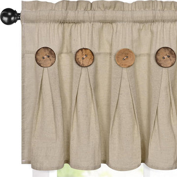Farmhouse Valance Curtain, Cotton Linen Kitchen Curtains, Rustic Valances for Window Rod Pocket Button Valance for