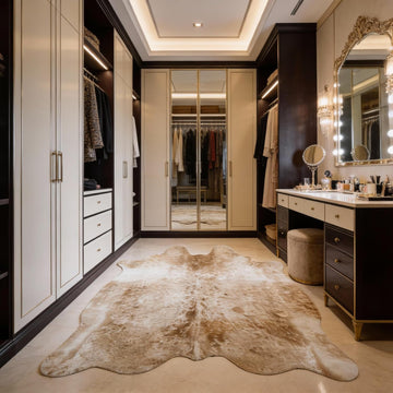 Large Faux Cowhide Rug Beige Brown Animal Print Shaggy Area Rug with Suede Backing, Non-Slip, Machine Washable