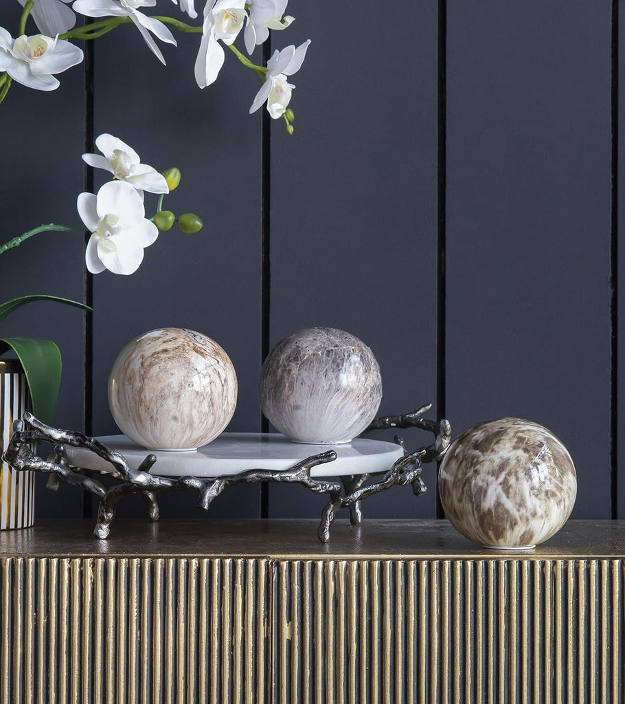 Set of 3 Ceramic Decorative Spheres - Modern Marbled Orbs Decor, Tabletop Accent, Shelf Display, Living Room Bedroom