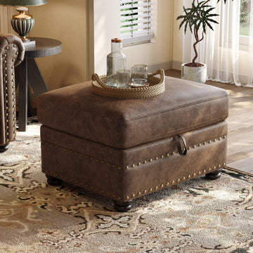 Faux Leather Ottoman with Storage, Rectangle Leather Foot Stool