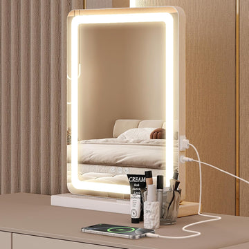 18"x13" LED Vanity Mirror with Lights, Dimmable 3 Color Modes Makeup Mirror with Memory Function, USB