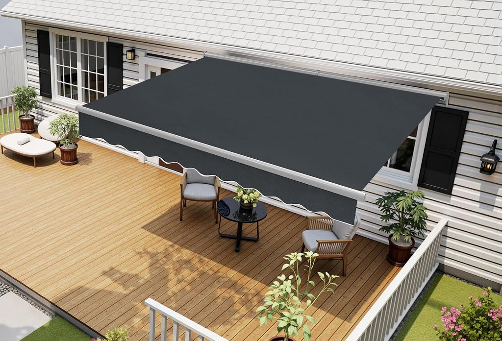 Patio Awning 10x8 Feet Sunshade Canopy with Half-Cassette for Manual Retractable Awnings, 4679 (Dark Grey)