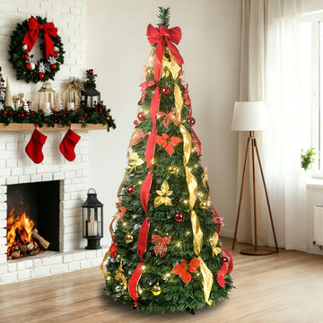 6ft Pre-lit Pop Up with Lights, Pre-Decorated, Green