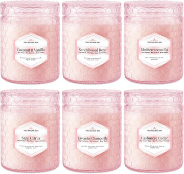 Scented Candles 6-Pack 5.5oz, Natural Soy Wax Pink Jar Gift Set | Scented Candles Gifts Sets for Women Birthday