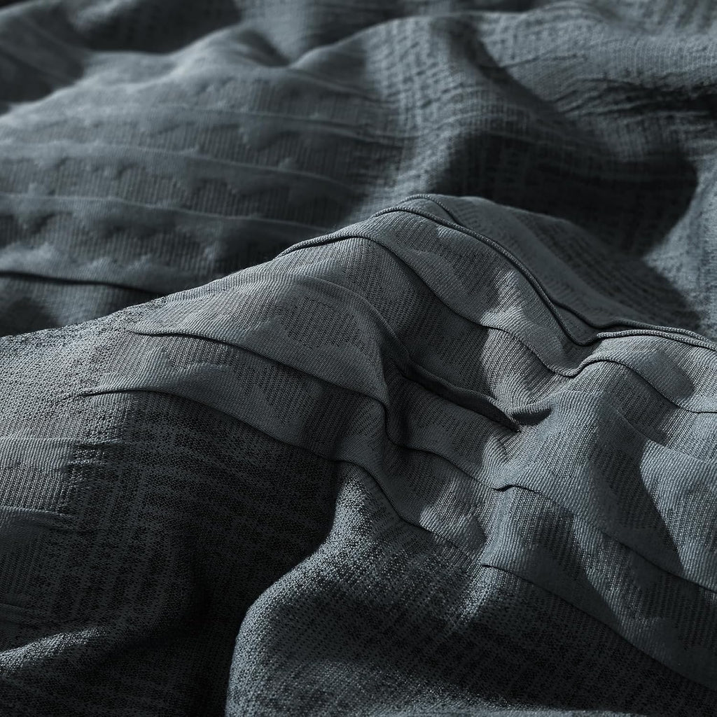 Comforter Set Blue Grey, Textured Design Crinkle Bedding Sets 7 Pieces