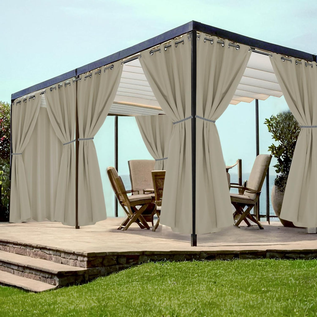 Grommet Outdoor Curtains for Patio Waterproof 8 Pcs All Weather Balcony Outside Curtains for Apartments, Gazebo, Pergolas, Porch, 54x84 Inch, Taupe