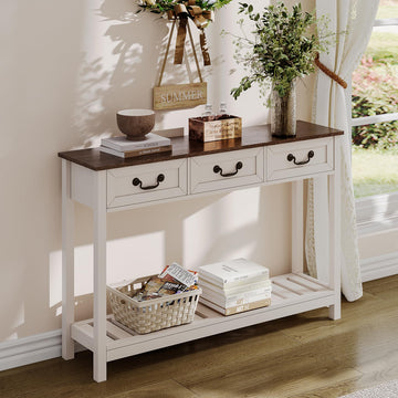 47" Farmhouse Entryway Table with 3 Drawers and Storage Shelf