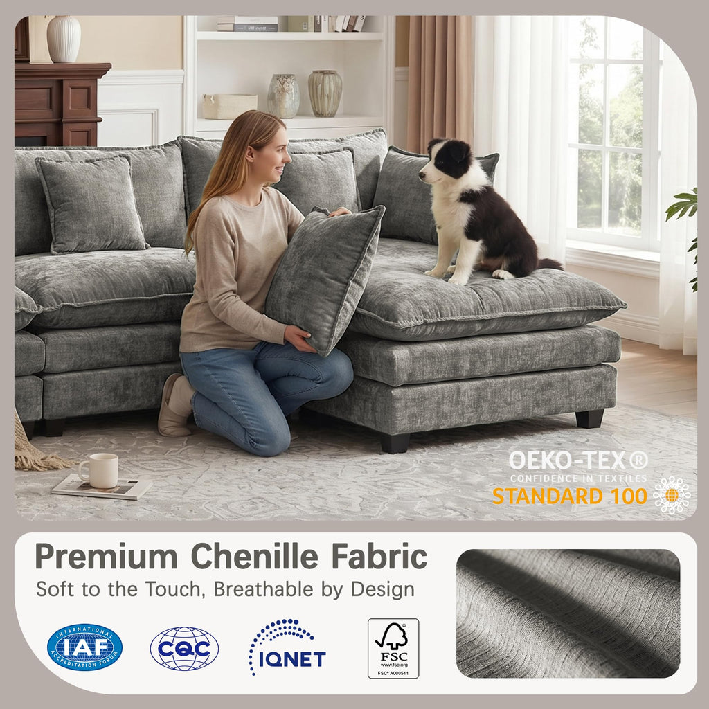 Modular Sectional Sofa 133" Oversized Cloud Couch with 2 Ottoman