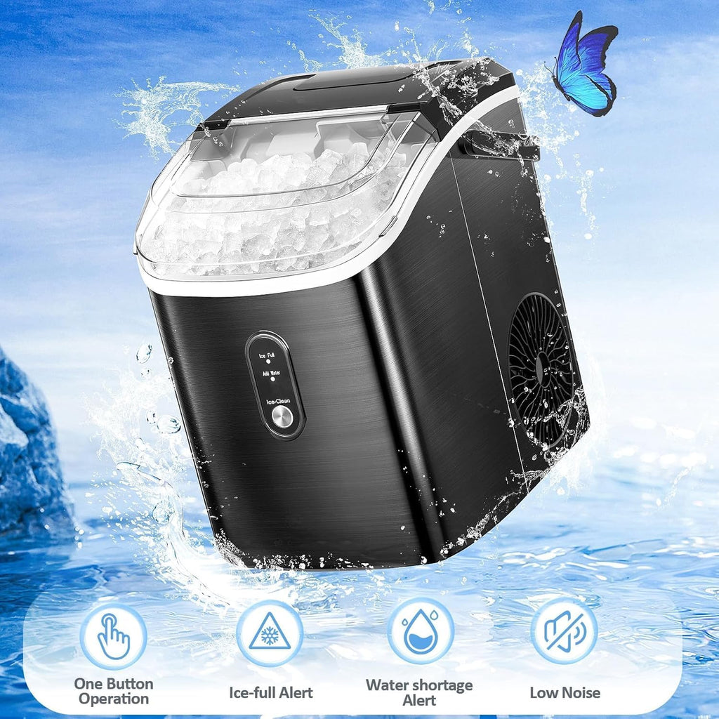 Nugget Ice Maker Countertop, 34 lbs/Day Pellet Ice Machine with Self-Cleaning, Fast Ice Ready in 10 Minutes, Portable