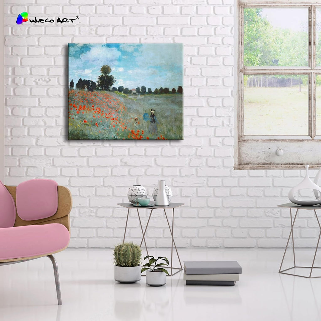 The Poppy Field Near Argenteuil Canvas Prints Wall Art of Claude Monet Famous Oil Paintings Reproduction Classic