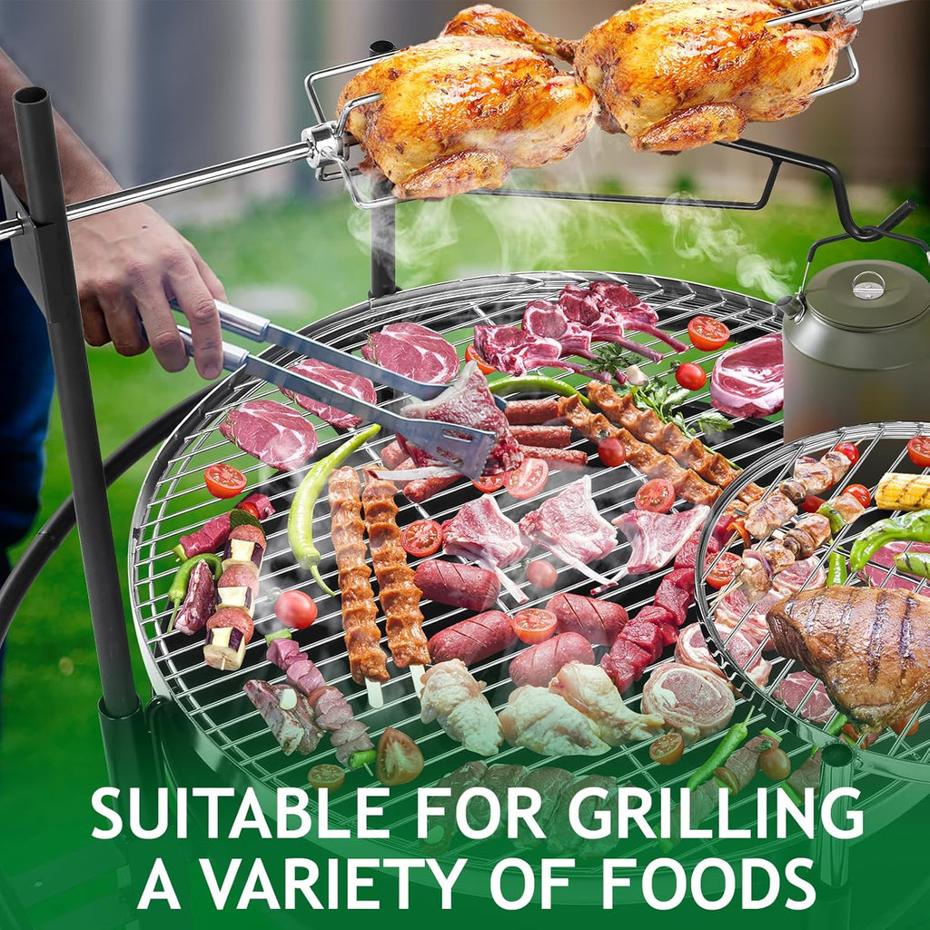 33 Inch Outdoor Fire Pit with 2 Grills, Wood Burning Firepit with Swivel Cooking Grate, Removable Swivel Grill