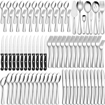 80 Pieces Silverware Set with Serving Utensils Set, Stainless Steel Flatware Set for 12 with Steak Knives