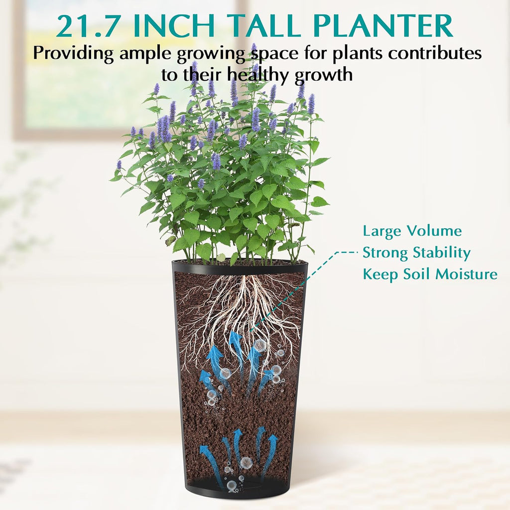 Planters for Outdoor Plants, Flower Plant Pots, Garden Bed, Herb Planter - Modern Tall Square Planter Box for Indoor