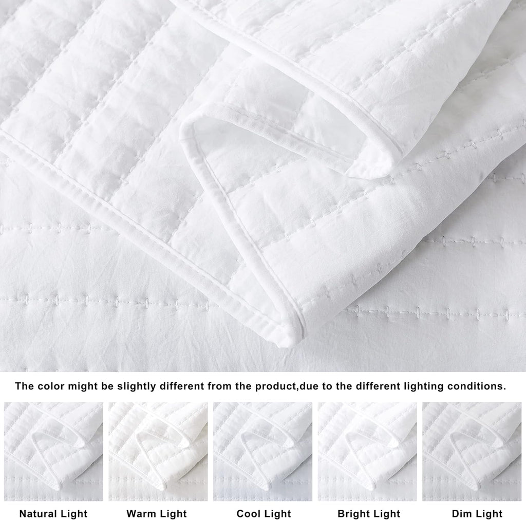 White Quilt Bedding Sets with Pillow Shams, Lightweight Soft Bedspread Coverlet, Quilted Blanket Thin