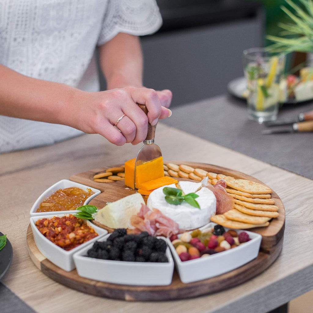 Charcuterie Board Set and Cheese Serving Platter - Made from Acacia Wood - US Patented 13 inch Cheese Board and Knife
