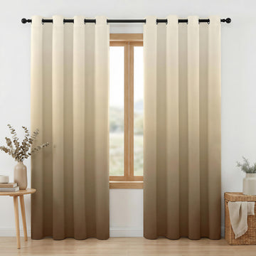 Wood Tone Gradient Blackout Curtains, 100% Blackout, Nordic Minimalist Thermal Insulated Noise Reducing Drapes, 2