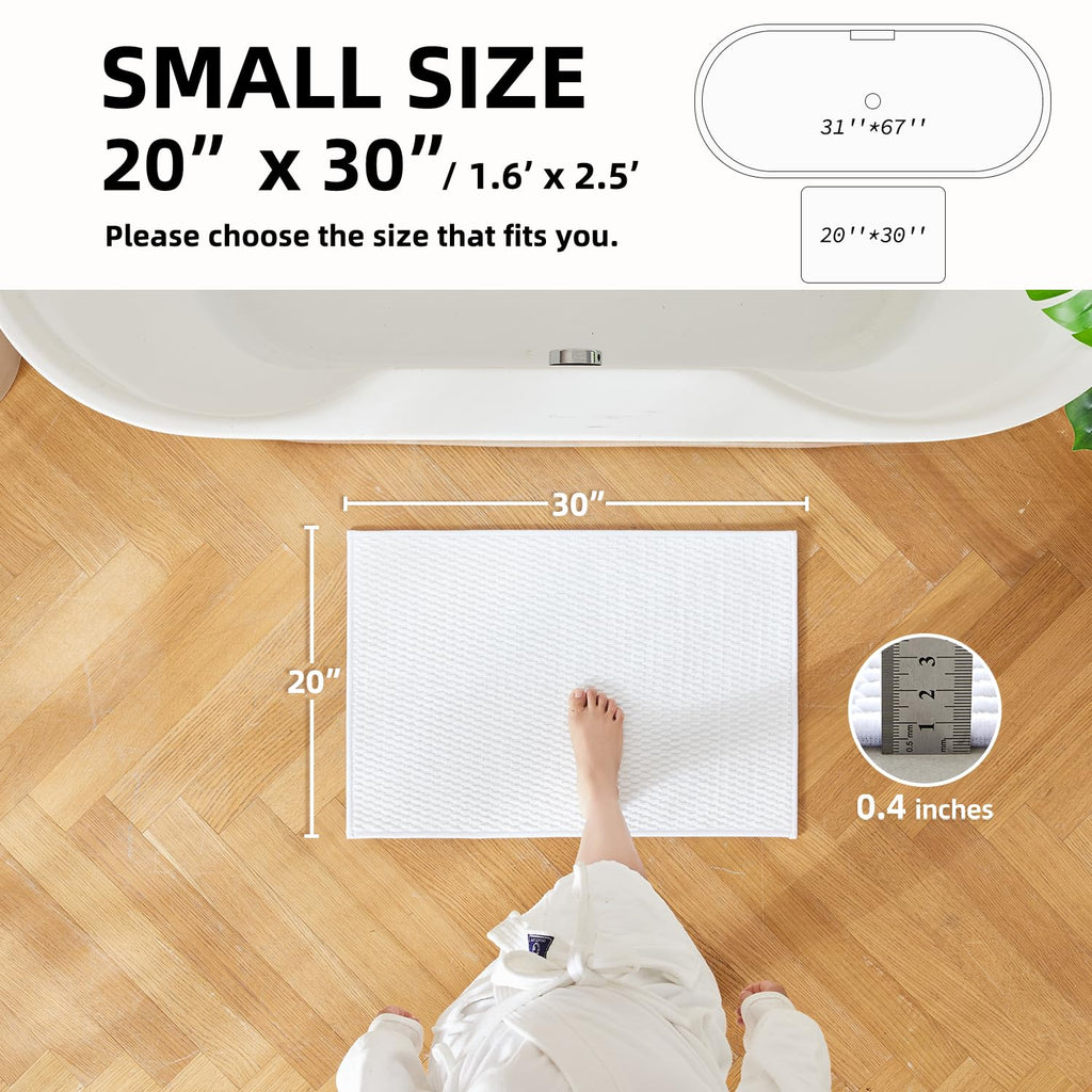 Bathroom Rugs Non Slip Washable, Super Absorbent Thin Bath Mat Small Quick Dry Low Pile Bathroom Rug, White 20"x30"