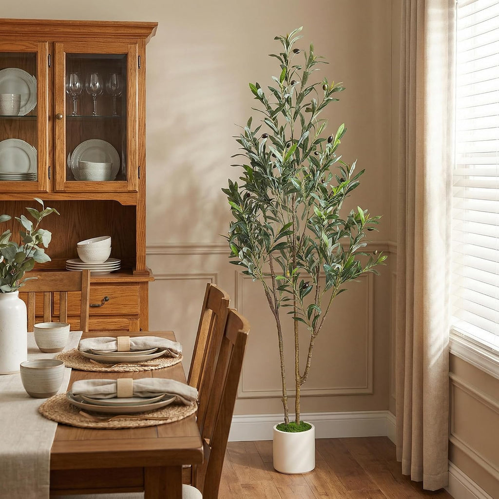 5ft Olive Trees Artificial Indoor & Outdoor, Faux Olive Tree with Lively Artificial Trunk and Lifelike Fruits, Fake
