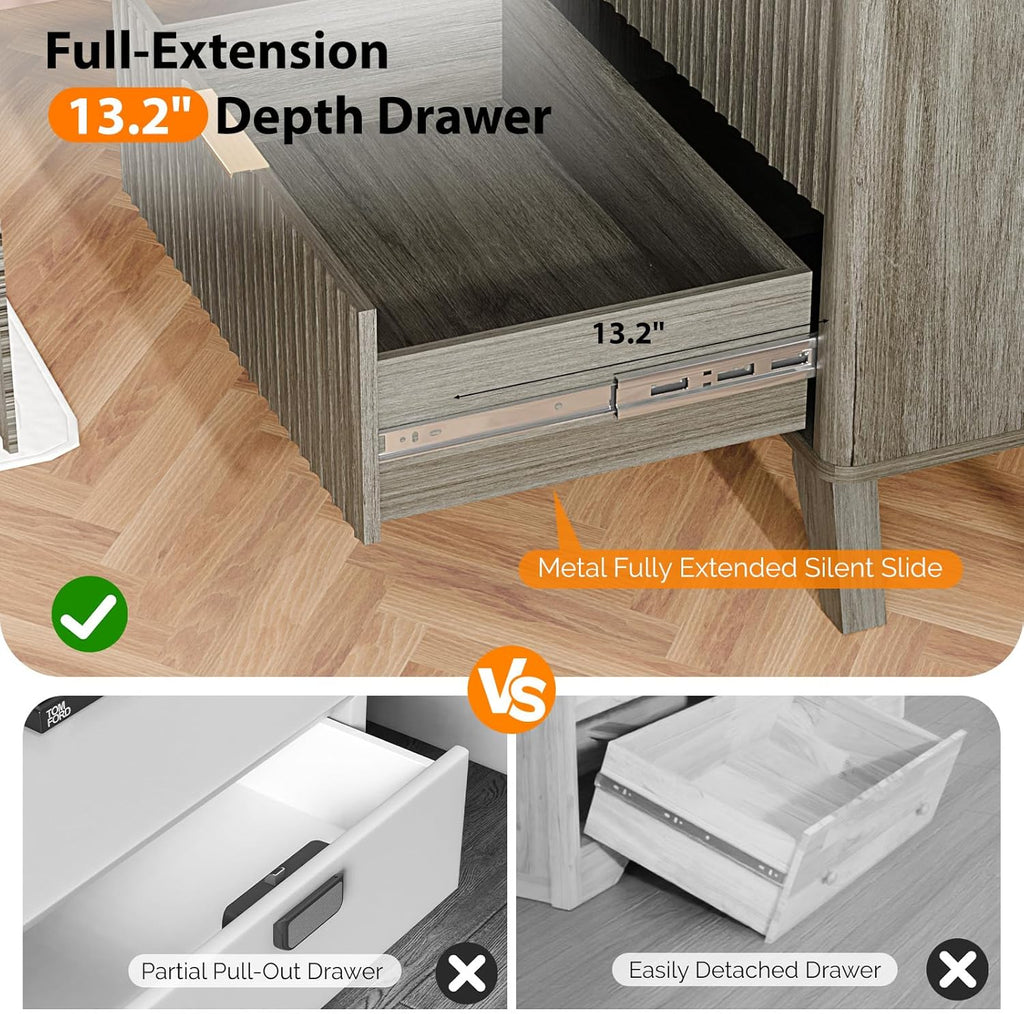 Fluted Tall Dresser 5 Drawer, 23.66" W Chest of Drawers Gray Wood Dresser with Rounded Edges, Grey Dressers , 23.66"