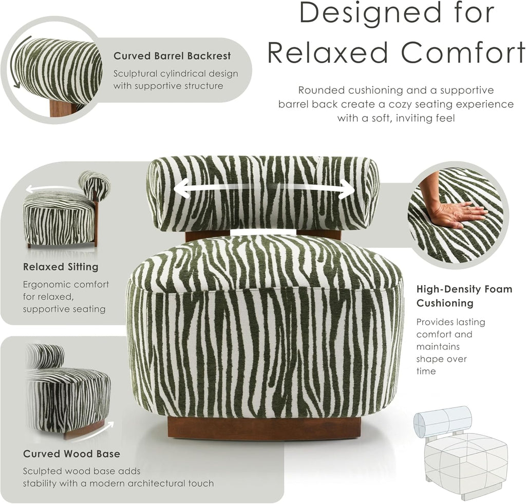 Sebras Modern Chenille 30.3-inch Accent Chair with Zebra-Stripe, Cylindrical Backrest , Green
