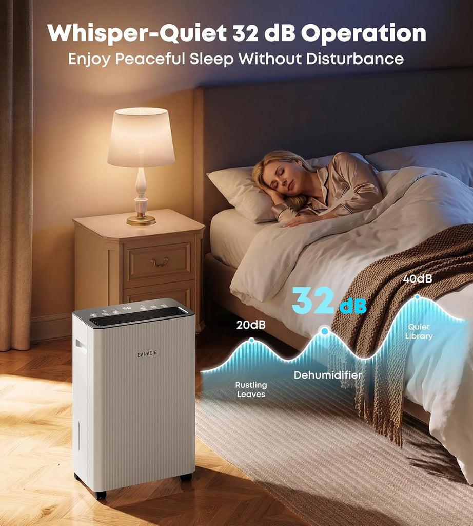 2500 Sq.Ft Dehumidifier for Basement, 32 Pint Dehumidifiers for Home with Drain Hose, Ultra Quiet 32dB