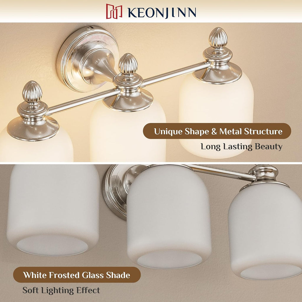 4-Light Brushed Nickel Vintage Bathroom Light Fixtures Over Mirror | 2X Thicker Frosted Glass Shade, UL Listed E26