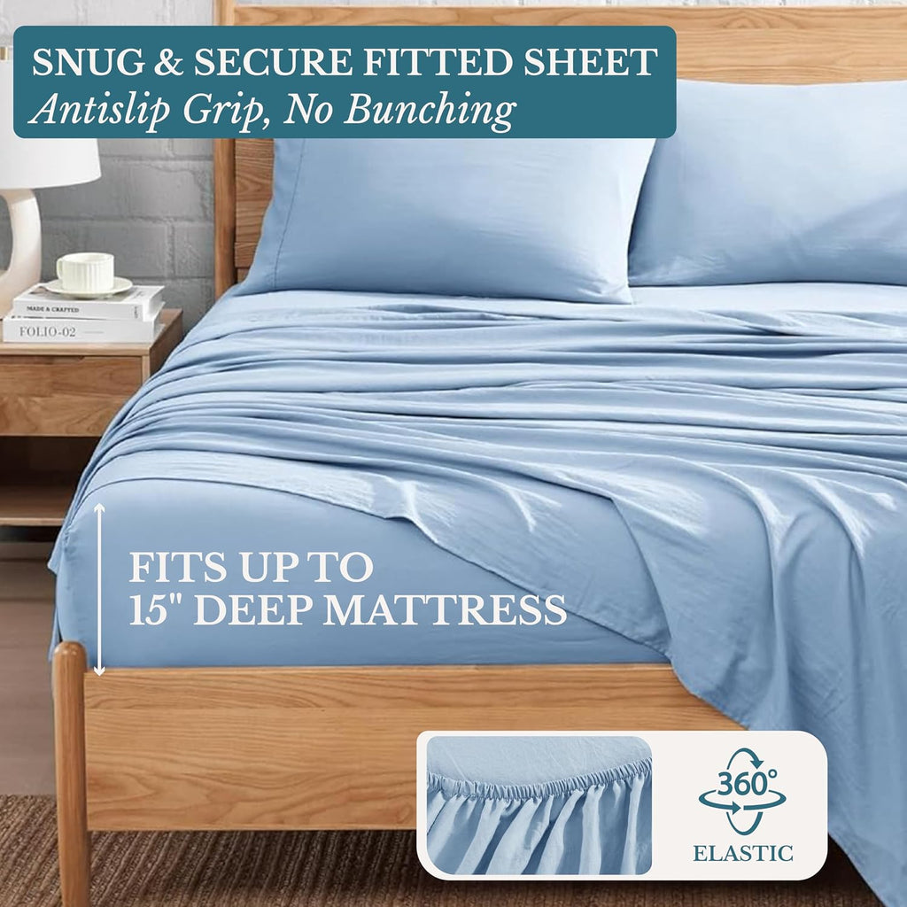 Bed Sheets Set, Soft & Breathable Bedding for Mattress, 4 Piece Set with Deep Pockets, Lightweight