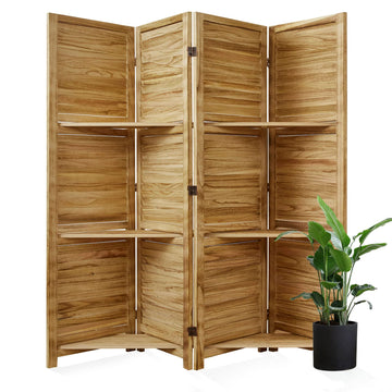 Partition Room Dividers, 67 * 51inch Folding Wood Privacy Screen with Three Display Shelves Suitable, Study, Art