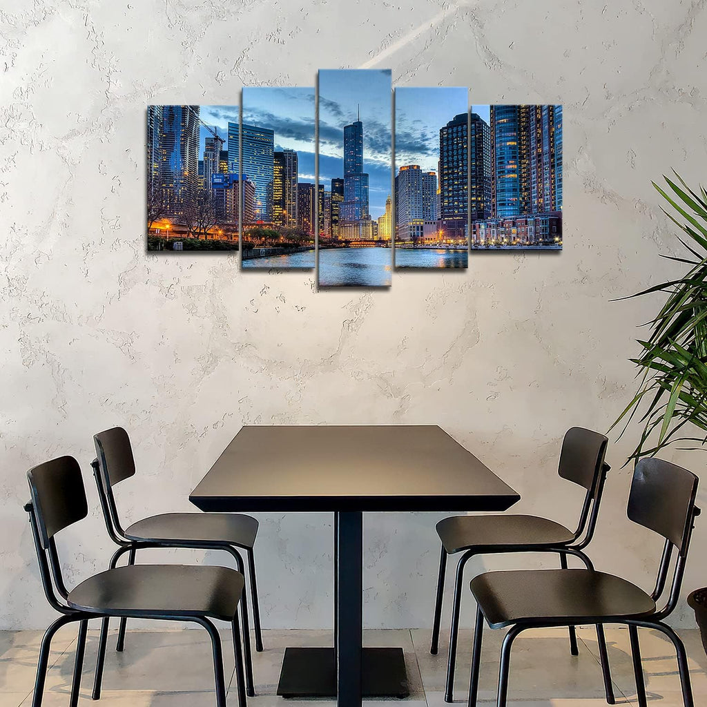 Chicago Wall Art 5 Panel Chicago Skyline Usa Pictures Prints On Canvas City The Picture Decor Oil Modern Decoration