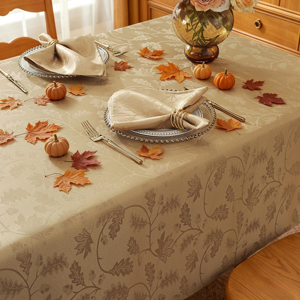 Gold Jacquard Fall Thanksgiving Tablecloth Rectangle, 52"x70"