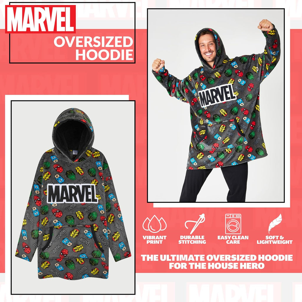 Avengers Blanket Hoodie for Men, Teens, Oversized Fleece Wearable Blanket with Sherpa Hood Poncho, Gifts for Men