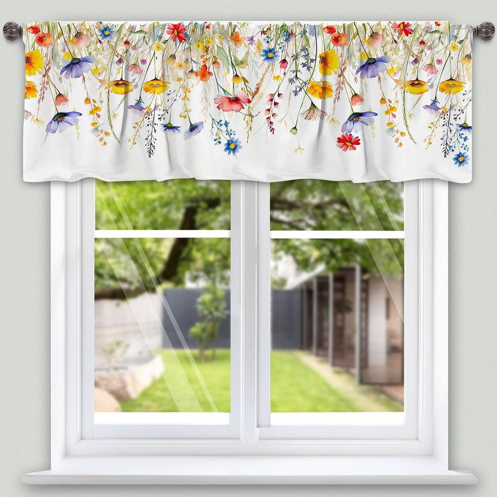 3 Piece Spring Kitchen Curtains and Valances Set for Window | Summer Floral Cafe Curtain 36 Inch Length Black & White