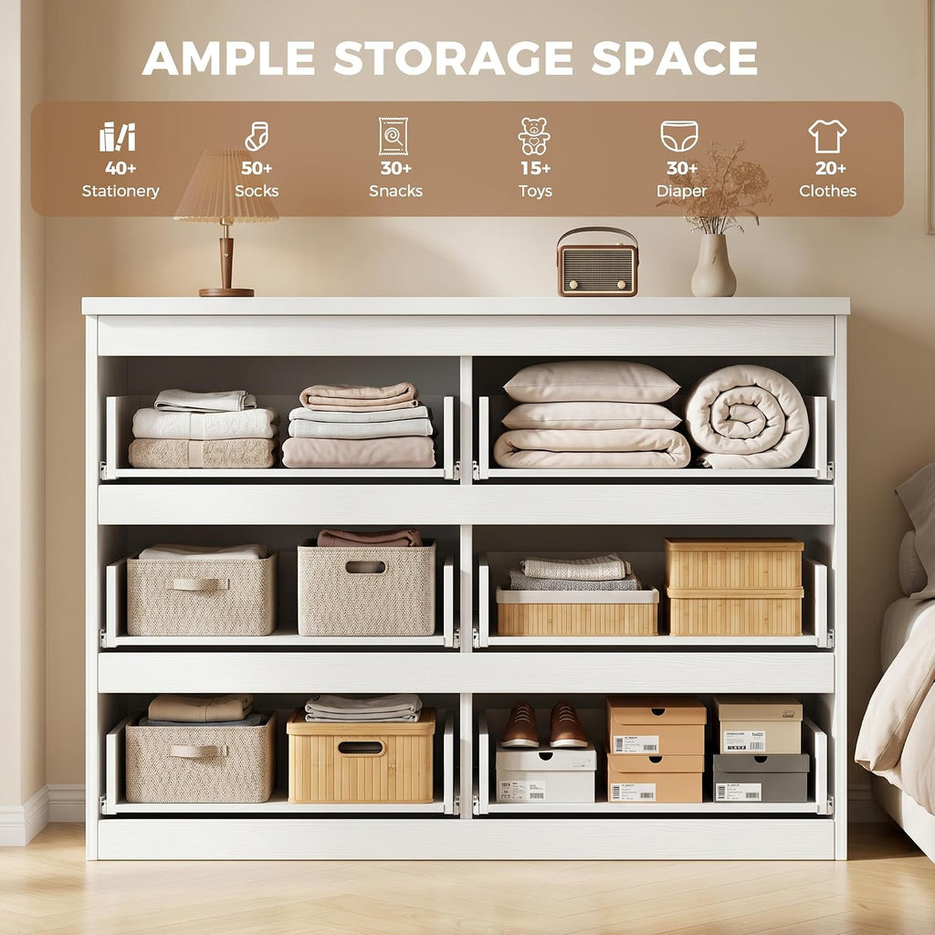 6 Drawer Double Dresser , Modern Simply Chest of Drawers, Wood Storage Dresser with Anti-Tipping Hallway Entryway