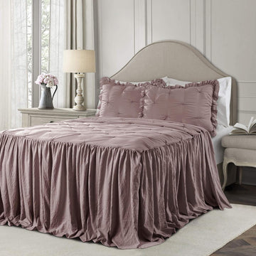 Ruffle Skirt Bedspread Set - Luxe 3 Piece Ruffled Bedding Set - Traditional Glam & Farmhouse Inspired